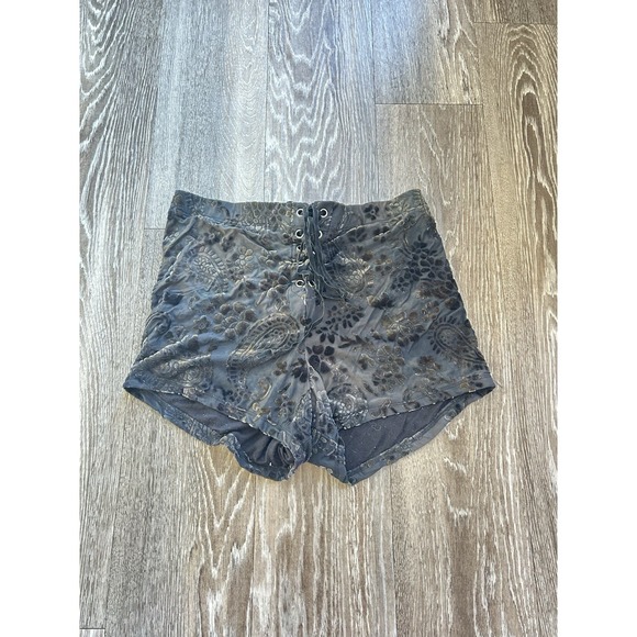 Lip Service Pants - VTG Lip Service Burnout Floral Velvet Lace Up Micro Mini Shorts Y2K Grunge Indie